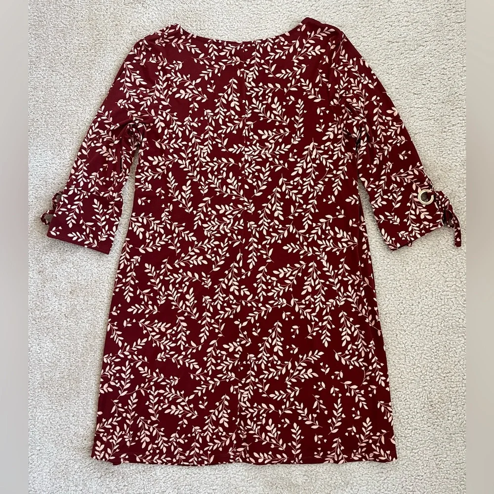 MSK Petite Floral Leaf Print 3/4 Sleeve Boatneck Shift Dress Extra Large XL